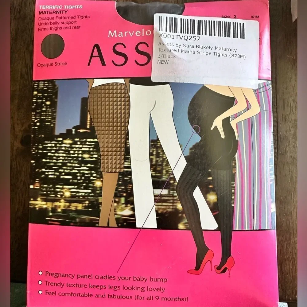 NWT Assets by Spanx Maternity Opaque Stripe Patterned Tights - Size 3